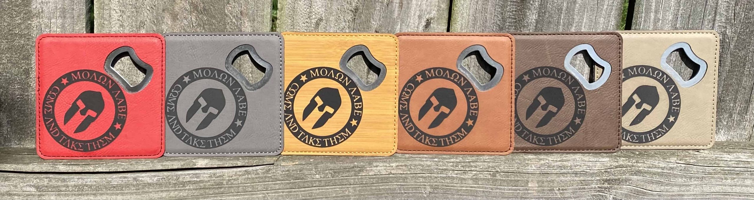 Molon Labe Leather Coaster Set Copy scaled