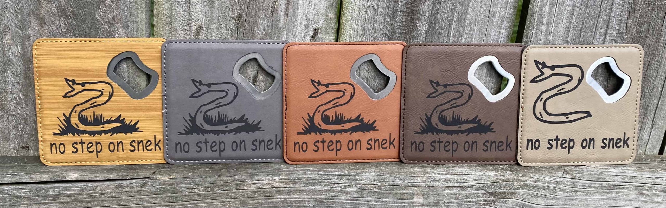 No Step On Snek Leather Coaster Set Copy scaled