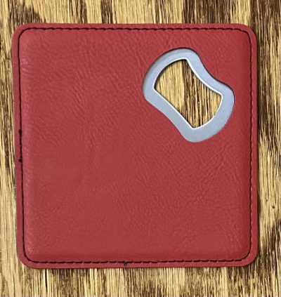 red leather bottle opener coaster